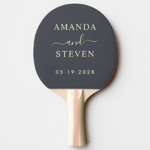 Mediterranean Gray Couple Names with Wedding Date Ping Pong Paddle