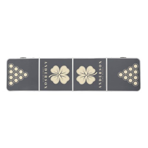 Mediterranean Gray Four Leaf Clover with Name Beer Pong Table