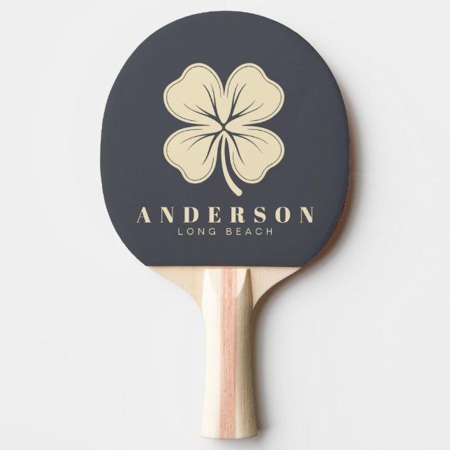 Mediterranean Gray Four Leaf Clover with Name Ping Pong Paddle (Front)