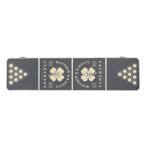 Mediterranean Gray Irish Lucky Clover WeddingCrest Beer Pong Table