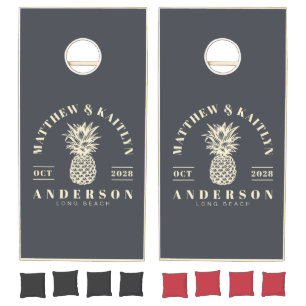 Mediterranean Gray Tropical Pineapple WeddingCrest Cornhole Set