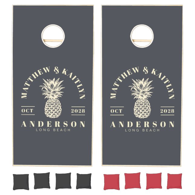Mediterranean Gray Tropical Pineapple WeddingCrest Cornhole Set (Set)