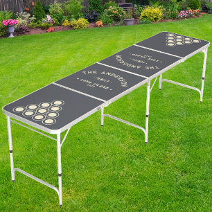 Mediterranean Gray Vintage Seaside Family Name Beer Pong Table