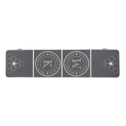 Mediterranean Gray Wedding Monogram Star Beer Pong Table