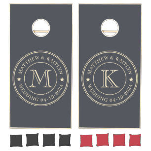 Mediterranean Gray Wedding Monogram Star Cornhole Set