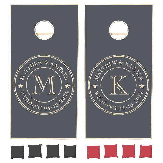 Mediterranean Gray Wedding Monogram Star Cornhole Set (Set)