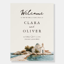Mediterranean Greek Chapel Wedding Welcome Sign