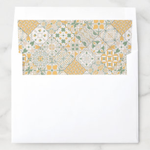 Mediterranean Green Yellow Tiles Pattern Wedding Envelope Liner