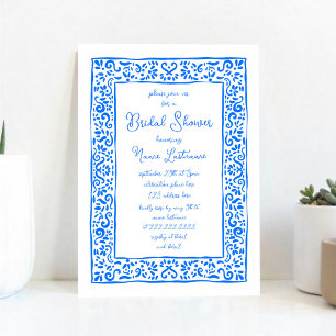 Mediterranean Hand Painted Blue Bridal Shower Invitation