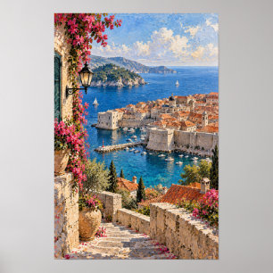 Mediterranean Harbor Old Town Coastal Wall Art