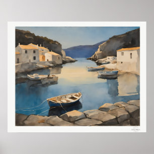 Mediterranean Harbour Canvas, Fishing Boats Coasta Poster