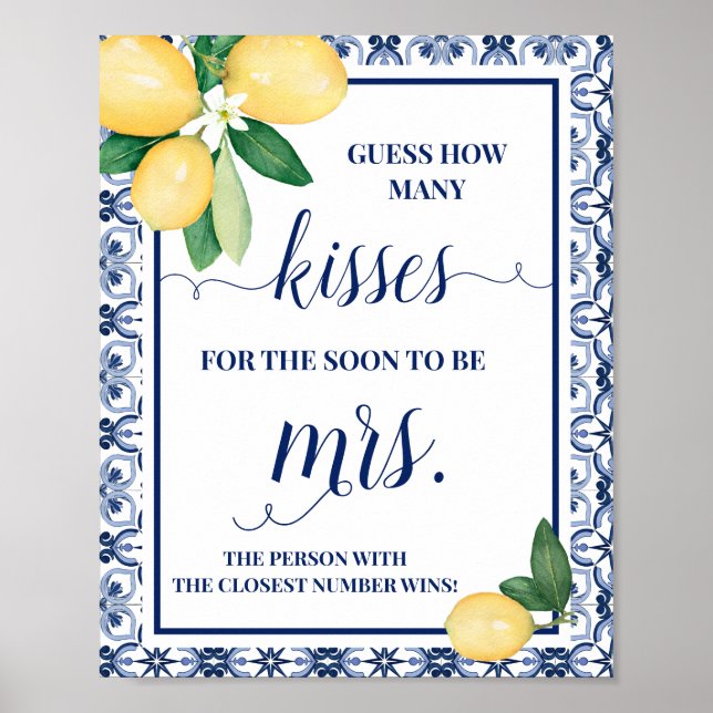 Mediterranean How Many Kisses for Mrs Shower Sign (Front)