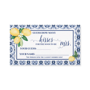 Mediterranean How Many Kisses for Soon Mrs Game Place Card