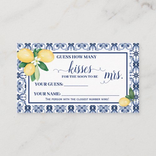 Mediterranean How Many Kisses for Soon Mrs Game Place Card
