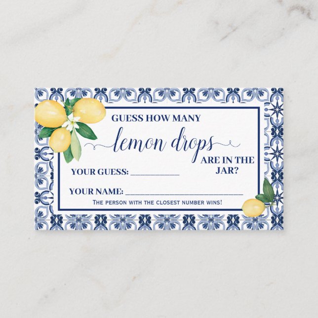 Mediterranean How Many Lemon Drop Shower Game card (Front)