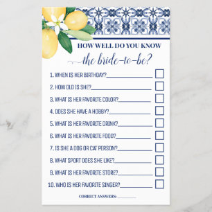Mediterranean How well do you know Bride Game Card Flyer