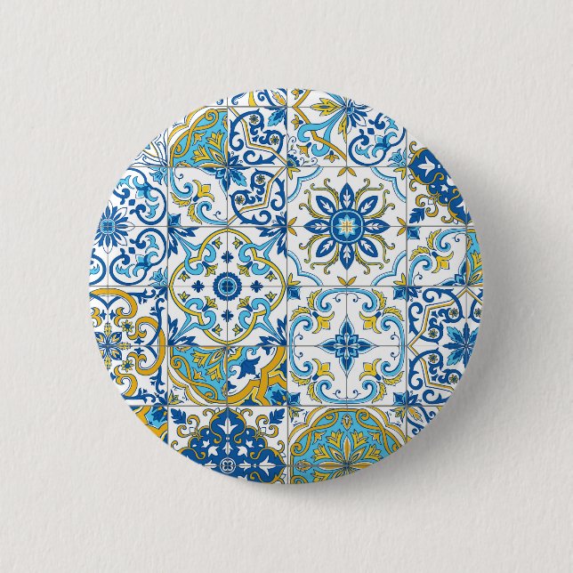 Mediterranean hues/ Azulejo tiles Button (Front)