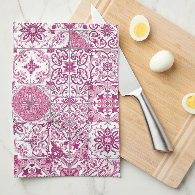 Mediterranean hues/ Azulejo tiles Kitchen Towel (Quarter Fold)