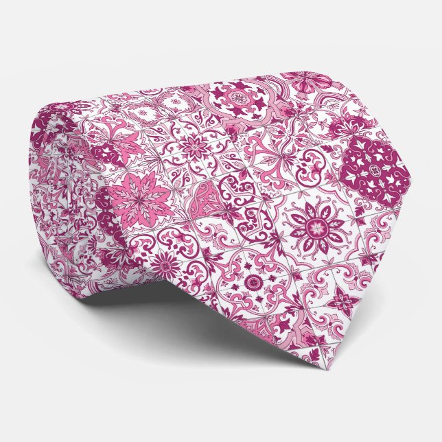 Mediterranean hues/ Azulejo tiles Neck Tie (Rolled)