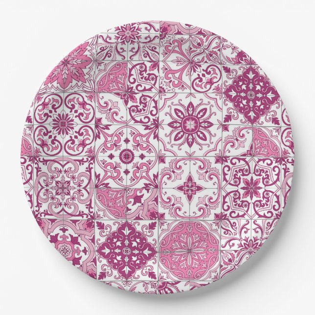 Mediterranean hues/ Azulejo tiles Paper Plates (Front)