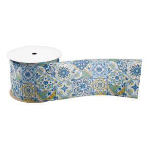 Mediterranean hues/ Azulejo tiles Satin Ribbon