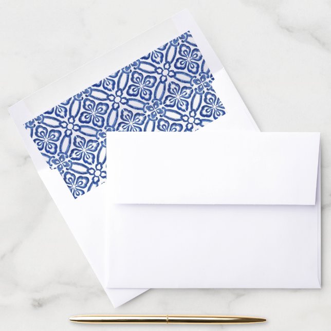 Mediterranean Inspired Cobalt Blue White Pattern Envelope Liner (Desk)