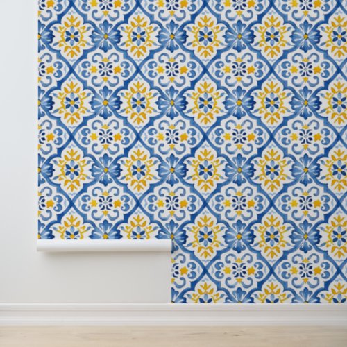 Mediterranean Inspired Tile Pattern Room Wallpaper