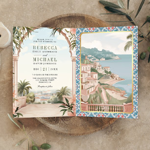 Mediterranean Italian Amalfi Coast QR Code Wedding Invitation