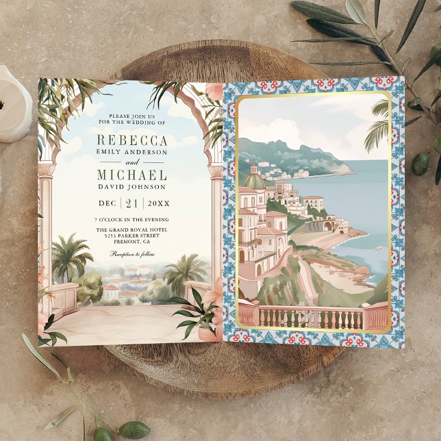 Mediterranean Italian Amalfi Coast QR Code Wedding Invitation (Creator Uploaded)