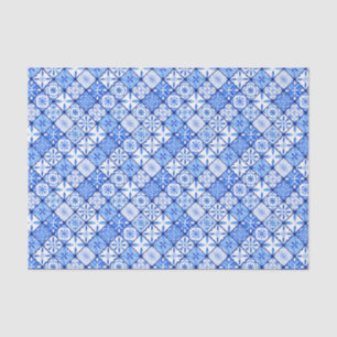 Mediterranean Italian Blue And White Tiles Pattern Tissue Paper
