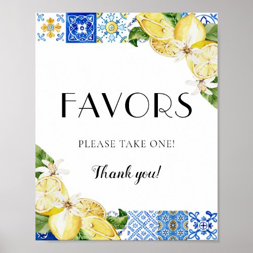 Mediterranean Italian Blue Tile Lemons Favors Sign