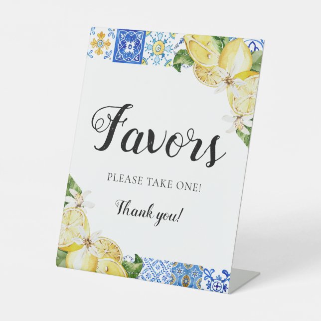 Mediterranean Italian Blue Tile Lemons Favors Sign (Front)