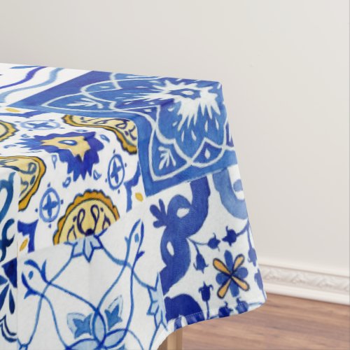 Mediterranean Italian Blue White  Yellow Pattern Tablecloth