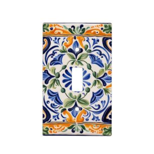 Mediterranean Italian Blue & Yellow Floral Flower Light Switch Cover