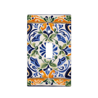Mediterranean Italian Blue & Yellow Floral Flower Light Switch Cover