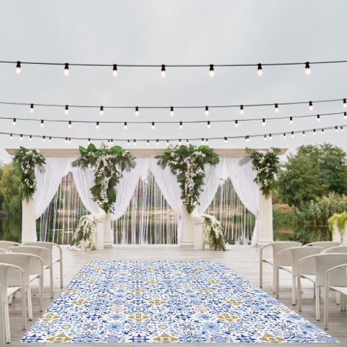 Mediterranean Italian blue yellow tiles watercolor Outdoor Rug