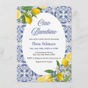 Mediterranean Italian Ciao Bambino Baby Shower Invitation