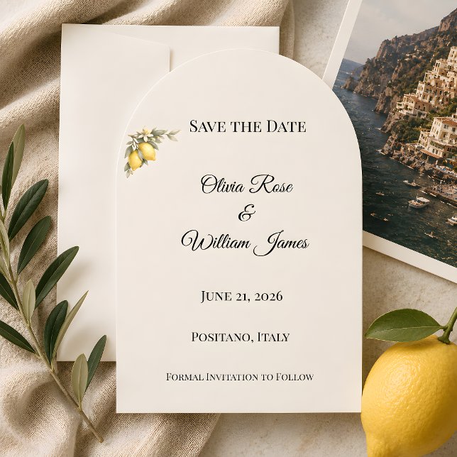 Mediterranean Italian Coastal Luxury Save The Date (Mediterranean themed save the date card)