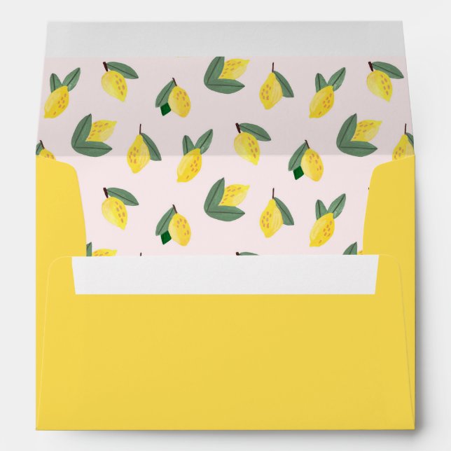 Mediterranean Italian Greece Lemon Pink Wedding Envelope (Back (Bottom))