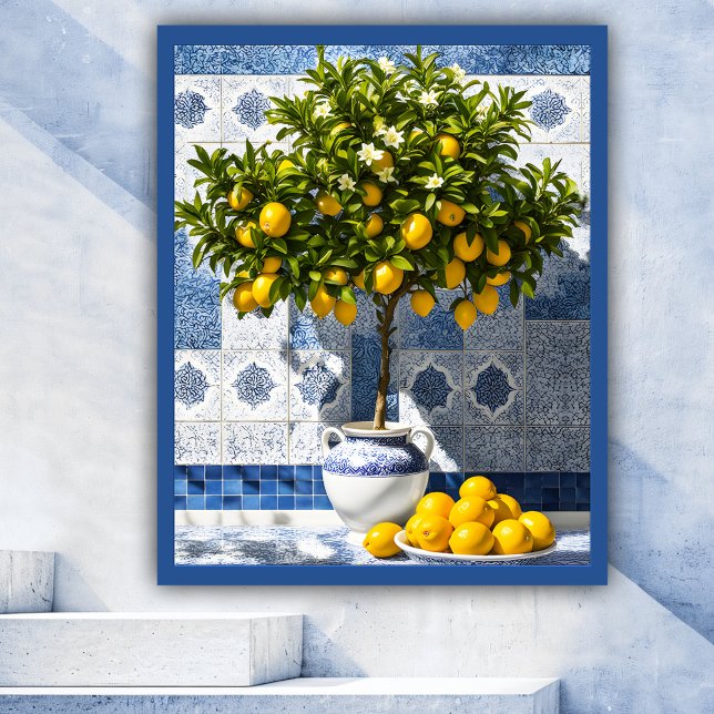 Mediterranean Italian Lemon Tree  Acrylic Photo Tile (A classic painting of an Italian lemon tree with lemons. Great to create a Mediterranean atmosphere)