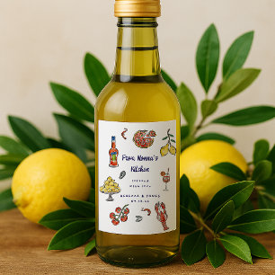 Mediterranean Italian Summer Doodle Mini Favor Wine Label