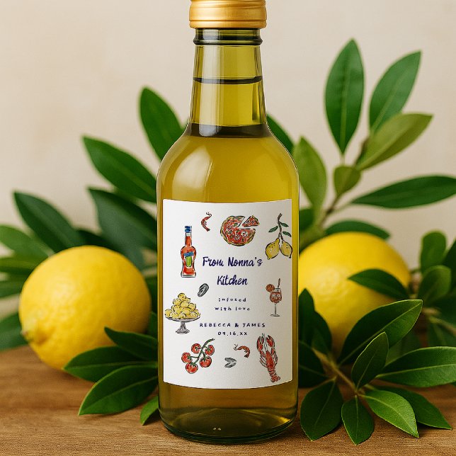 Mediterranean Italian Summer Doodle Mini Favor  Wine Label (Creator Uploaded)
