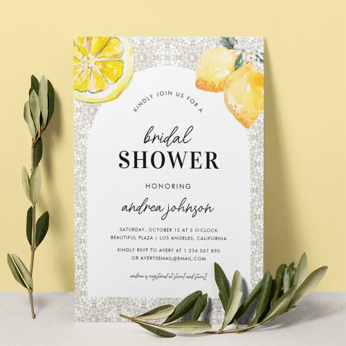 Mediterranean Italian Tile  Lemon Bridal Shower Invitation