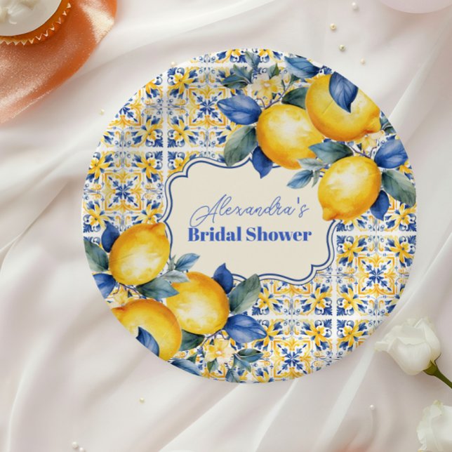 Mediterranean Italian Tile & Lemon Bridal Shower Paper Plates (Creator Uploaded)