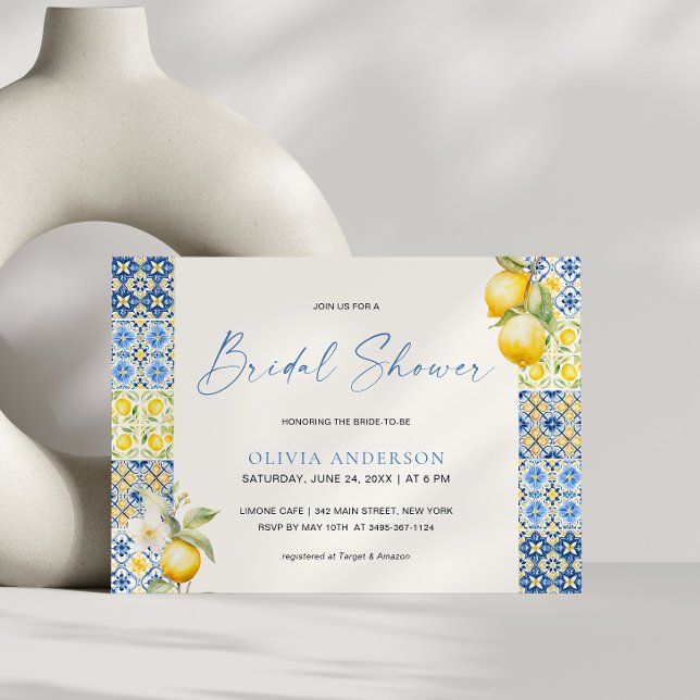 Mediterranean Italian Tiles Lemon Bridal Shower Invitation (Creator Uploaded)