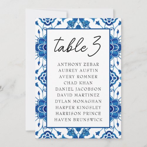 Mediterranean Italy Blue Table Seating Chart Cards