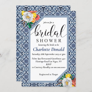 Mediterranean Italy Blue Tiles Bridal Shower  Invitation