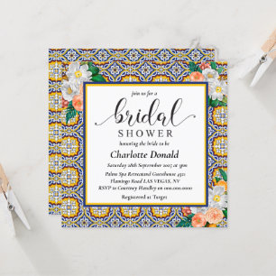 Mediterranean Italy Blue Tiles Bridal Shower Invitation