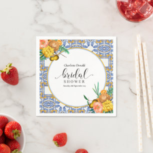 Mediterranean Italy Blue Tiles Bridal Shower Napkins