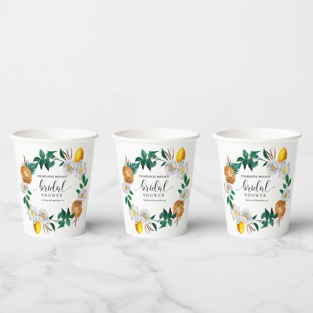 Mediterranean Italy Blue Tiles Bridal Shower  Paper Cups (Multi)